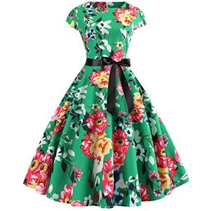 StarTreene 50s Rockabilly Swing Dress Women's Pleated Short Sleeve Vintage Printed Dresses Partywear (Style #5, UK 10-12)