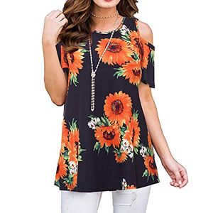 Closhion Women's Cold Shoulder Floral Print Tunic Tops Loose Blouse T Shirts (Floral 1, XXL)