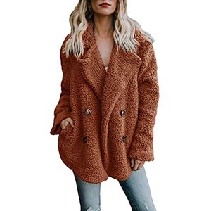 Kalorywee Women Coats And Jackets KaloryWee Brown Teddy Coat Womens Casual Open Front Faux Fleece Coat Oversized Teddy Bear Jacket Fluffy Outwear Coat