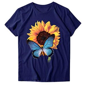 Generic Short Sleeve Blouse for Women UK Butterfly Print Crewneck Tops Ladies Summer Baggy T Shirts Casual Dressy Going Out Tunics Blue