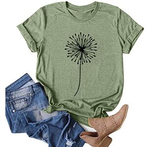 Briskorry Summer T-Shirts Women's Plain Oversized Tops for Women Casual Crew Neck Tee Short Sleeve Loose Blouse Dandelion Print Shirt Fashion Running Shirt Relaxed Lightweight Sweatshirt