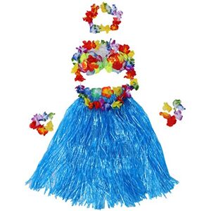 Joselin 6 Set Hawaiian Grass Skirt flower Hula Lei Wristband Garland fancy Dress costume - Blue