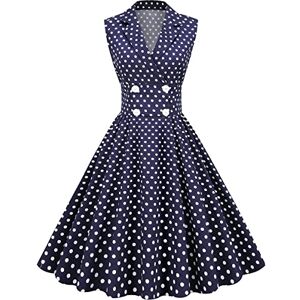 1950s Dresses for Women UK 1940s 50s Style Audrey Hepburn Fancy Vintage Rockabilly Retro Sleeveless Wrap V Neck Polka Dot Swing Summer A Line Dress Cocktail Party Evening Prom Gown Navy Blue M