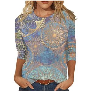 Generic Crew Neck Sweatshirts Women, Mardi Gras Shirt Journey T Shirt 3/4 Sleeve Shirts for Women Cute Print Graphic Tees Blouses Casual Plus Size Basic Tops Pullover Plus Size T-Shirts (Light Blue,M)