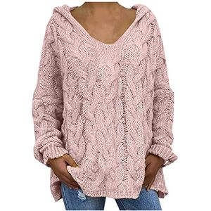 Buetory Womens Oversized Hooded Sweaters Long Sleeve Casual Lightweight Loose Chunky Knit Pullover Knit Jumper Tops S-3XL(Pink,Small)