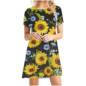 Generic K-068 Burnt Orange Women Short Sleeve Dresses Sunflower Flower Print Dresses for Women Crewneck Beach Hawaiian Tropical Midi Summer Fall Dresses 2024 Clothes Trendy LP XL