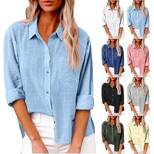 YIMMINNEE Boho Tops for Women UK My Order Sales Tops for Women UK Ladies Plus Size Long Sleeveblouses & Shirts Cotton Linen Button Down Elegant T Shirts Y2k Spring Summer Loose Cheesecloth Clothing