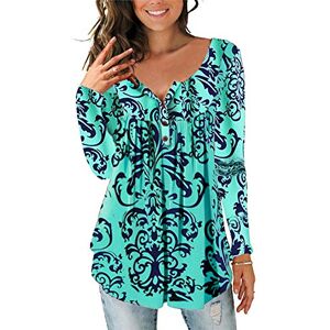 Imbry Womens Long Sleeve Tunics Henley Shirts Button up Ladies Blouse Casual Summer Tops(20-22,A-bflower 6)