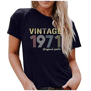 Summer Tops For Women Uk 0307a39401 FunAloe Cute Tops Summer Tops for Women UK Short Sleeved Shirts Round Neck T Shirts Blouses Casual 50Th Birthday Number Collection Vintage Print T-Shirt Top Shirts 50Th Gift 1971 Original Parts Navy