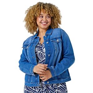 Roman Originals Jean Denim Jacket For Women UK - Ladies 100% Cotton Summer Casual Stretch Crop Smart Utility Trucker Biker Fitted Vintage Light Wash Faded Classic Jeans Work - Plus Denim - Size 22