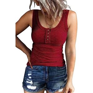 SMENG Red Tank Top Womens T Shirts Ribbed Baggy Ladies Blouses Going Out Tops Long Summer Vest Wine Red S (UK6-8)