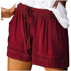 Generic Womens Casual Drawstring Pockets Shorts Ladies High Waist Loose Shorts Rolled Hem Elastic Hotpants Summer Holiday Short Pants-Elegant Style Wine