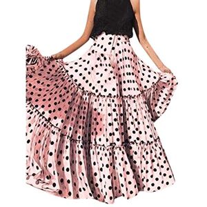 Générique Women Fashion High Waist Polka Dot Printed Skirt Loose froffled Pleated Skirt Dress Pink Bustier, Pink, S