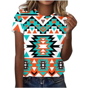 Haolei Summer Vintage Tops for Women UK Crewneck Short Sleeve Tee Shirt Casual Ethnic Print Blouses Ladies Basic Loose Tshirts Retro Tunics Cute Summer Spring Outfit