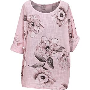 George Hilton Ladies Italian Cotton Crop Top with Quirky Floral Print - Perfect Summer Tunic Dress for Women (One Size 10-18 UK) (Dusky Pink)