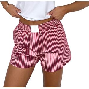 Alaurbeauty Boxer Shorts for Women Striped Shorts Y2k Cute Soft Elastic High Waisted Wide Leg Summer Shorts Lounge PJ Shorts (Red, XXL)