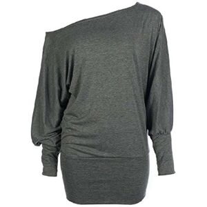 HOT HANGER Womens Plus Size Long Sleeve Batwing Tunic Blouse Top with Banded Hem FB08 : Color - Charcoal Grey : Size - 16-18 LXL