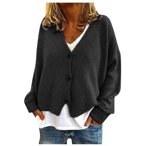 Cheap! Big Promotion! Clearance AMhomely Jacket Women UK Plus Size Knitted Cardigan Solid Button Down Sweater French Cashmere Cardigan Winter Open Front Casual Coats Solid Long Sleeve Knitted Jacket Loose Fit Top Knitwear Black 3XL