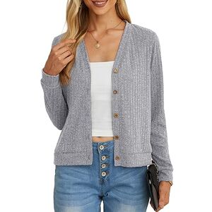 GRECERELLE Women's Crop Cardigan Summer Long Sleeve V-Neck Button Down Knit Lightweight Outerwear Shrug Shawl Bolero Cardigans for Ladies (Grey, L)