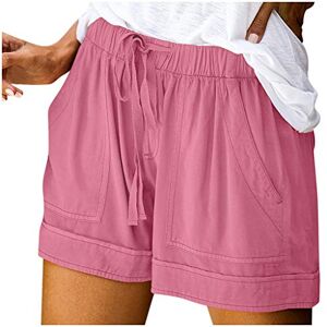 Generic Womens Casual Drawstring Pockets Shorts Ladies High Waist Loose Shorts Rolled Hem Elastic Hotpants Summer Holiday Short Pants-Elegant Style Pink
