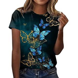 Clodeeu Womens Crewneck T Shirts Summer Short Sleeve Floral Print Tshirts Tops Casual Blouse for Holiday Daily Travel Blue