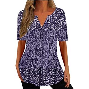 Haolei Womens Tunic Tops UK Clearance,Long Length Ladies Tunic Tops for Leggings Button Down Shirt Floral Print Summer Tops Casual Short Sleeve Blouses Henley V Neck T Shirts Size 8-16