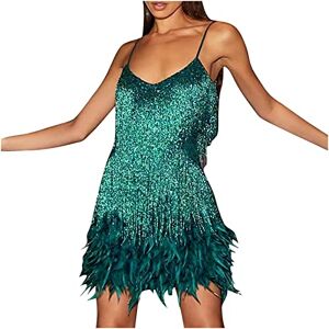 Dresses For Women Uk 0224a60938 Spaghetti Strap Dress Sequin Dress Festival Feather Dresses for Women Uk Tassel Dresses Plus Size Ladies Party Dress Camis Sleeveless Crewneck Dress Strap Plain Mini Dress Strap Dress Green Xl