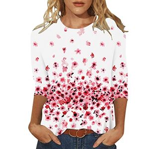 Generic 3/4 Sleeve Tops for Women UK Summer Round Neck Heart Print Blouse Ladies Casual Loose Fit T Shirts Elegant Dressy Tunics Pink
