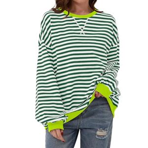 TERIVEEK Women Oversized Striped Color Block Long Sleeve Crew Neck Sweatshirt Casual Loose Pullover Y2K Shirt Top, Green White, Medium