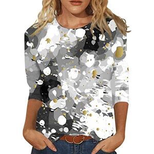 Yaheyuan Summer Fashion Women's Tops Commuting Daily T-Shirts Round Neck Three Quarter Sleeve Tops Cute Floral Print Pattern B-Black