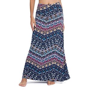 EXCHIC Women's Summer Beach Boho Long Skirt Stretchy High Waist Maxi Skirt(S, 16)