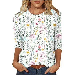 AMhomely Summer Casual Tops Womens 3/4 Sleeve Tee Shirts Floral Print Shirts Blouses UK Size Ladies Crew Neck Tunic Tops Fall Jumper Clothes Sale Summer Tunics Tops 05 Multicolor XL