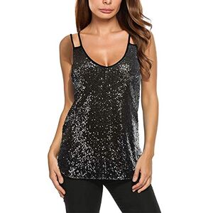 CHOSERL Women's Summer Sequins Tops Glitter Party Shirt Short Sleeve Sparkle Blouses T-Shirt (Black1, S)