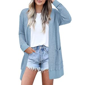 STYLEWORD Cardigans for Women UK Ladies Long Cardigan Summer Lightweight Open Front Sweater Knit Outfits with Pockets(Blue,Medium)