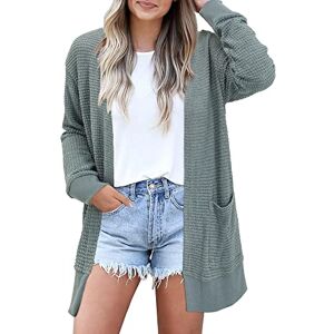 STYLEWORD Cardigans for Women UK Ladies Long Cardigan Summer Lightweight Open Front Sweater Knit Outfits with Pockets(Gray Green,Medium)