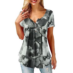 Beluring Ladies Summer Blouse Short Sleeve Shirts Casual Tie Dye Henley Shirts Black Size 22 24