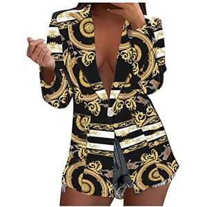 Baodan Chains Print Blazer Peak Lapel Jackets Slim Fit Retro Button Up Tops Slim Fit Overcoat M Gold