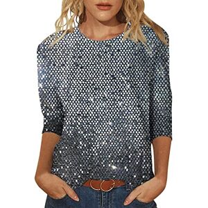 Wyzesi Shirts for Women, Womens Shirt Summer Casual Tee Tops Ladies 3/4 Sleeve Trendy T-Shirt Mid-Length Blouse O Neck Going Out Tops Jumper UK Size Going Out Tops for Women UK Silver M