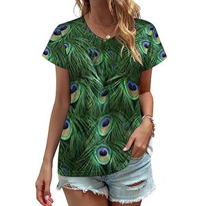 Songting Tale Of The Peacock Tail Womens V Neck T Shirts Cute Graphic Short Sleeve Casual Tee Tops 4XL