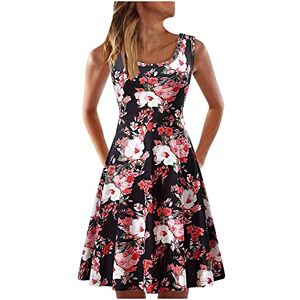 AMhomely Women Casual Sleeveless Dress O-Neck Map Print Knee-Length Beach Dress UK Size Party Elegant Dress Sale