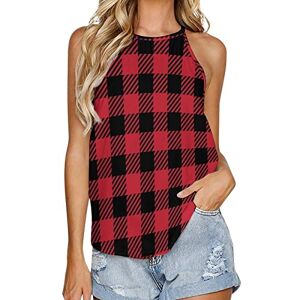 Generic041 Red Lumberjack Buffalo Plaid Fashion Tank Top for Women Summer Crew Neck T Shirts Sleeveless Yoga Blouse Tee L