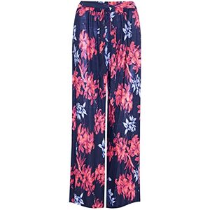 Fashion Star Womens Floral Belted Flared Culottes 3/4 Wide Leg Pants Baggy Palazzo Trouser 3/4 Length Gold Red L/XL (UK 14/16)