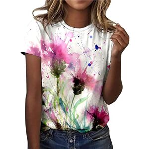 Generic Women's colourful print t-shirt, short sleeve sports top, top for women, large size, crew neck, spring, summer, casual, basic blouse, blouses, regular fit, loose, casual, beach tunic