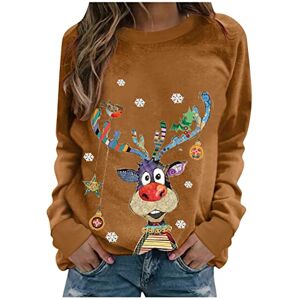 Clearance!On Sale!Black Friday Big Deals AMhomely Women Christmas Jumper - Long Sleeve Tops Ladies Loose Fit Sweatshirt Tunic Tops Xmas Jumper Sweatshirt Crew Neck Long Sleeve Pullover Tops Blouse Christmas Shirt for Women, 082 Khaki, 3XL