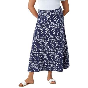 Roman Originals Jersey Skirt for Women UK - Ladies Midi Maxi Ditsy Floral Summer Spring Holiday Swing Shape Vacation Smart Casual Work Cocktail Party Going Out - Navy - Size 18