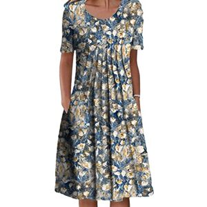 Colisha Womens Summer Casual Floral Midi Dress Scoop Neck Boho Beach Ladies Dresses with Pockets #4 L