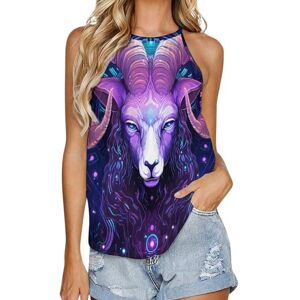 Generic041 Aries Constellation Fashion Tank Top for Women Summer Crew Neck T Shirts Sleeveless Yoga Blouse Tee L