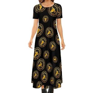 Songting Taurus Constellation Women's Summer Casual Short Sleeve Maxi Dress Crew Neck Printed Long Dresses S