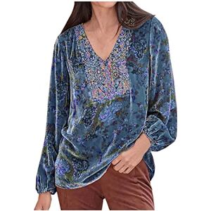 Crewneck Sweatshirts Woman's Shirts UK Sale Elegant Velvet Tops V Neck Long Sleeve Blouses Retro Floral Print Shirts Plus Size Lantern Sleeve Patchwork Tops Size 8-22 Party Wear