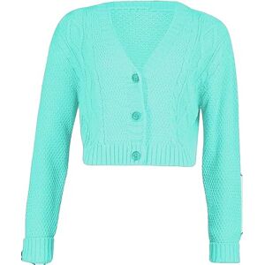 STAR FASHION New Women's Ladies Chunky Cable Knitted Cropped Cardigan Long Sleeve 3 Button Short Crop Top Warm Sweater Jacket Pary Wear UK Size 8-14 Mint